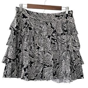 INC International Concepts Black/White Paisley Mini Skirt Womens M Boho Coastal